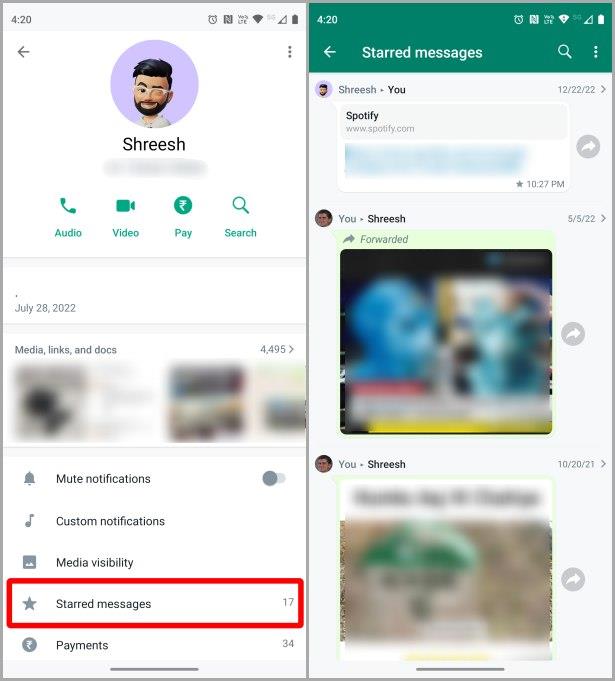 WhatsApp 網頁版和行動版上我加星號的訊息在哪裡