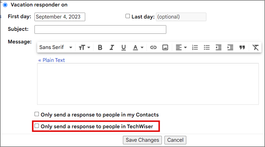 如何在 Gmail 中使用假期回覆器