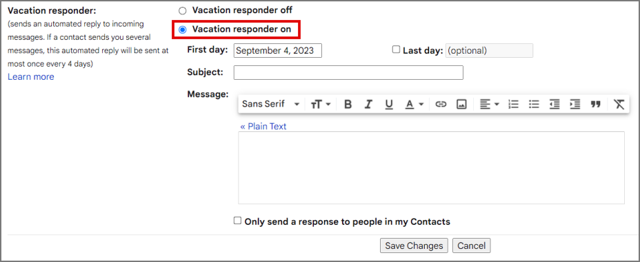 如何在 Gmail 中使用假期回覆器