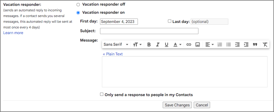 如何在 Gmail 中使用假期回覆器