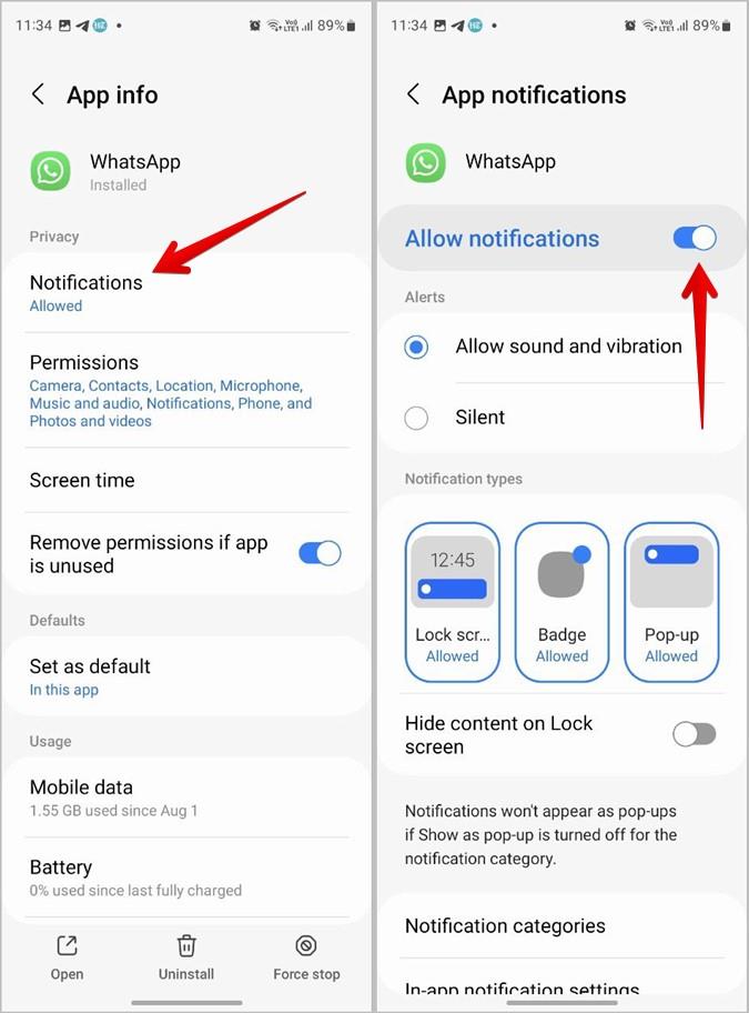 如何在鎖定畫面和主畫面上取得 WhatsApp 通知