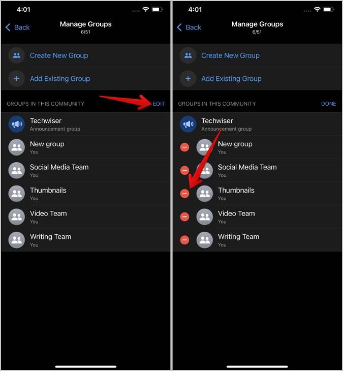 如何在 WhatsApp 社群中新增或刪除群組
