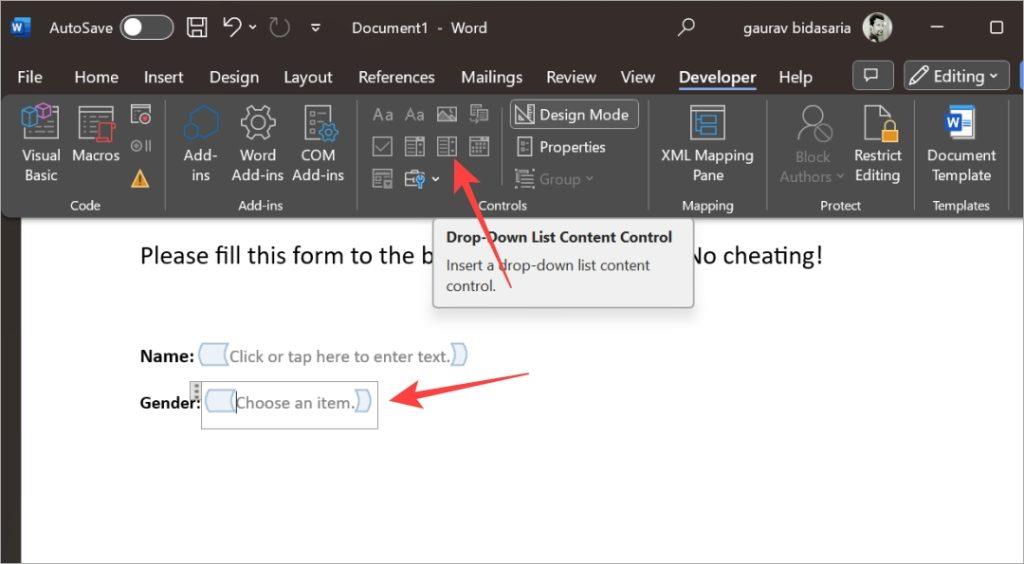 如何在 Microsoft Word 中建立可填寫的表單