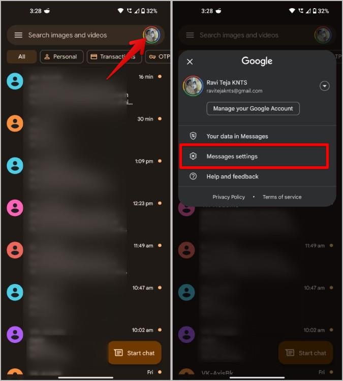 如何在 Google Messages 上設定滑動手勢
