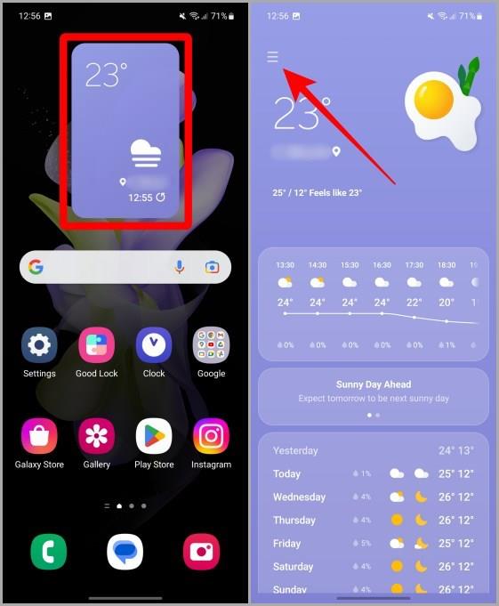 如何管理三星 Galaxy 手機主螢幕上的天氣小工具