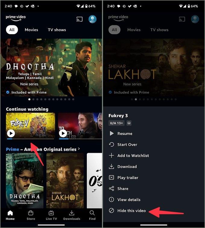 如何清除在 Amazon Prime Video 上繼續觀看