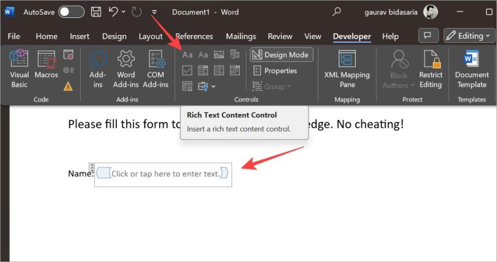 如何在 Microsoft Word 中建立可填寫的表單