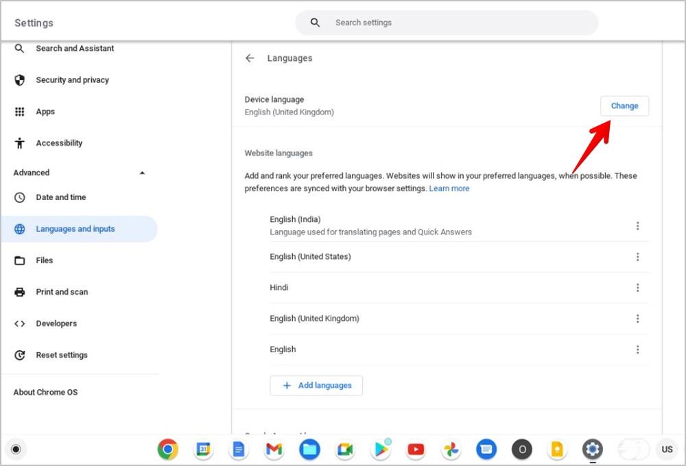 如何更改 Chromebook 系統和鍵盤語言
