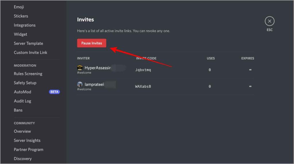 如何在 Discord 上暫停和停用邀請鏈接
