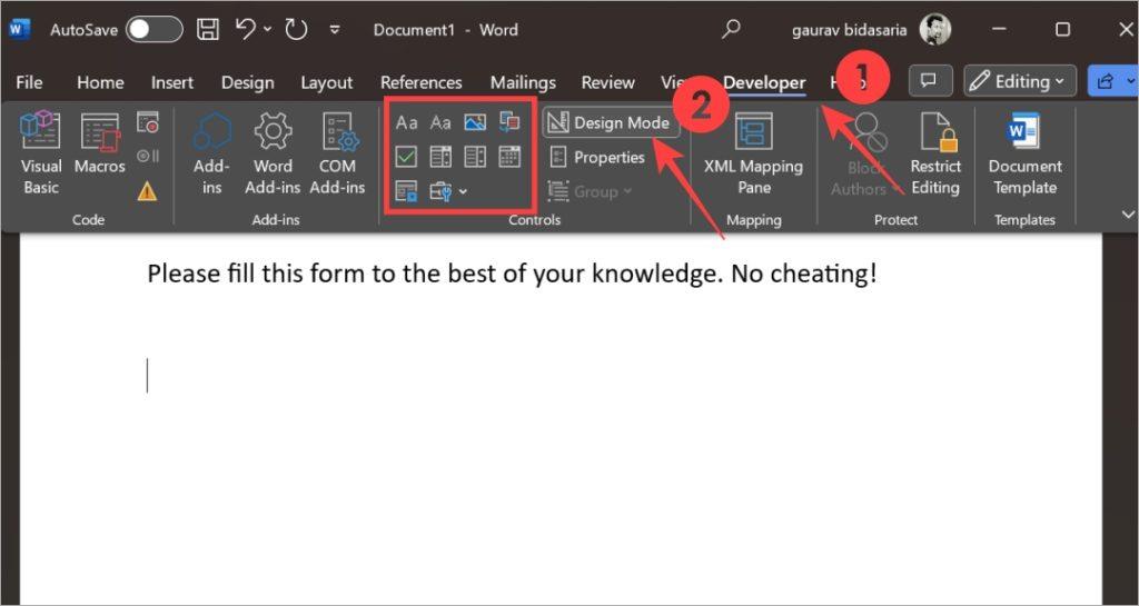 如何在 Microsoft Word 中建立可填寫的表單
