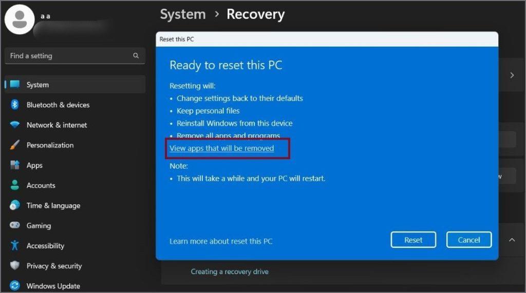 重設 Windows 11 電腦時會發生什麼
