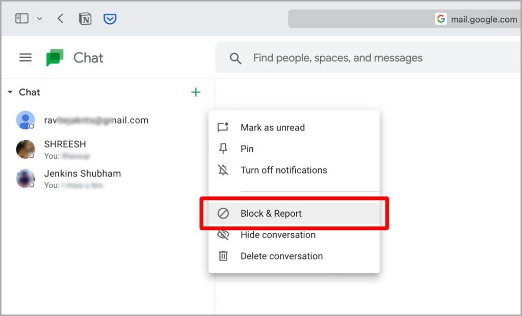 如何在網路和行動裝置上封鎖、舉報和取消封鎖 Google Chat 中的某人
