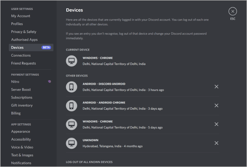 如何檢查我的 Discord 帳號登入位置