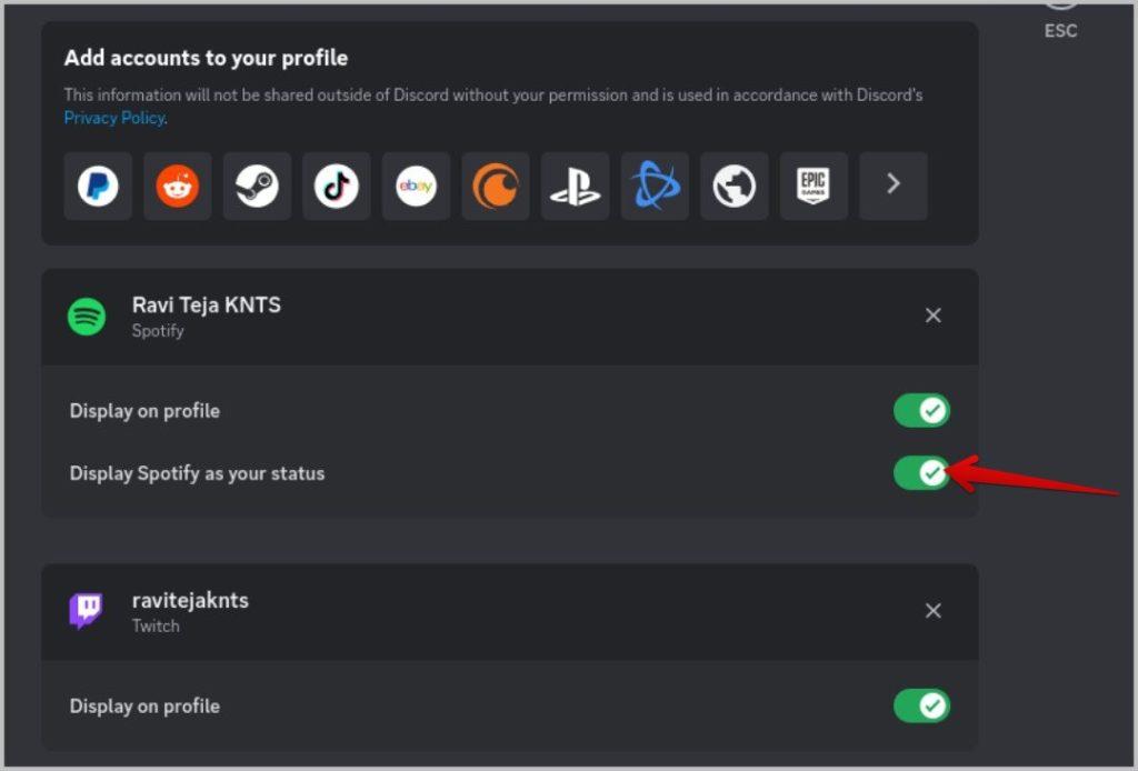如何在 Discord 狀態上顯示 Spotify