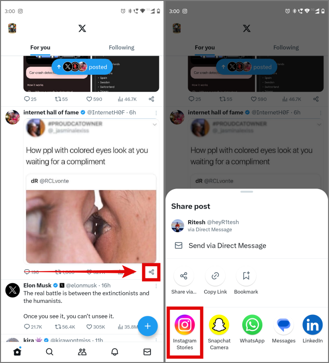 如何將推文從 X (Twitter) 分享到 Instagram