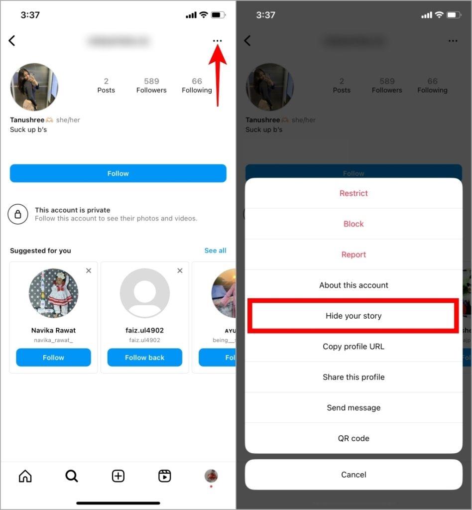 如何在 Instagram 上向某人隱藏故事