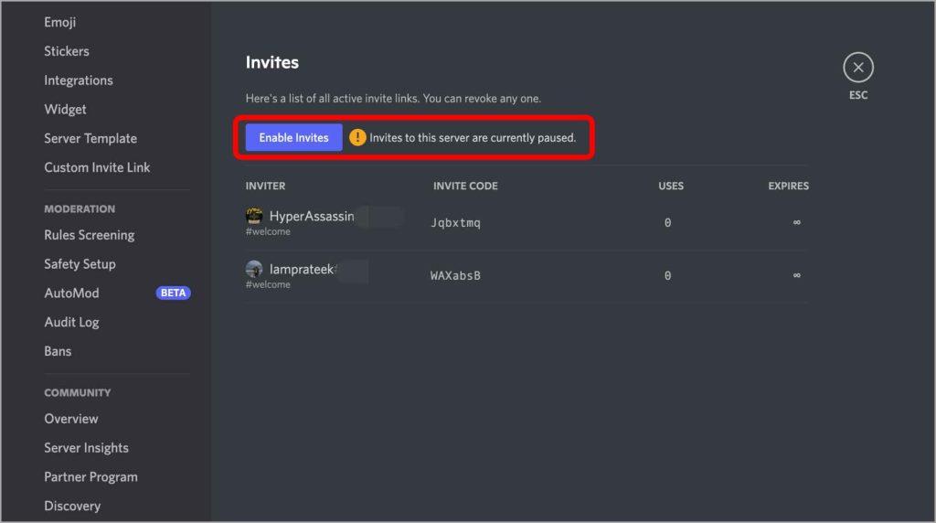 如何在 Discord 上暫停和停用邀請鏈接