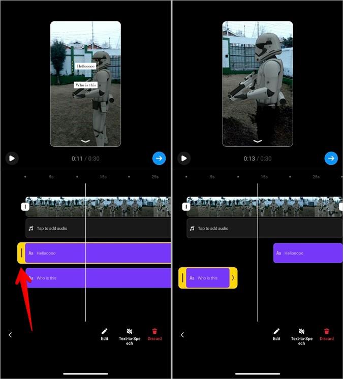如何在不同時間為 Instagram Reels 新增文本