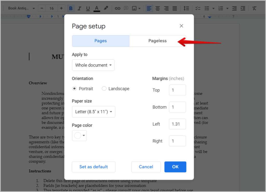 如何在桌面和行動裝置上的 Google 文件上製作無頁文檔