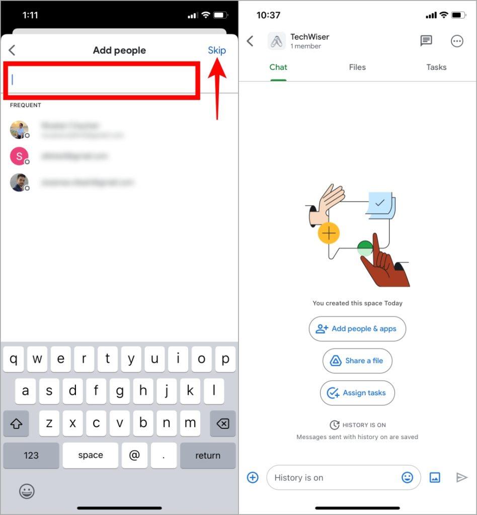 如何在行動裝置上的 Google Chat 中建立空間