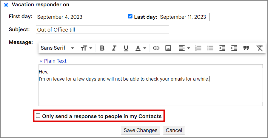 如何在 Gmail 中使用假期回覆器