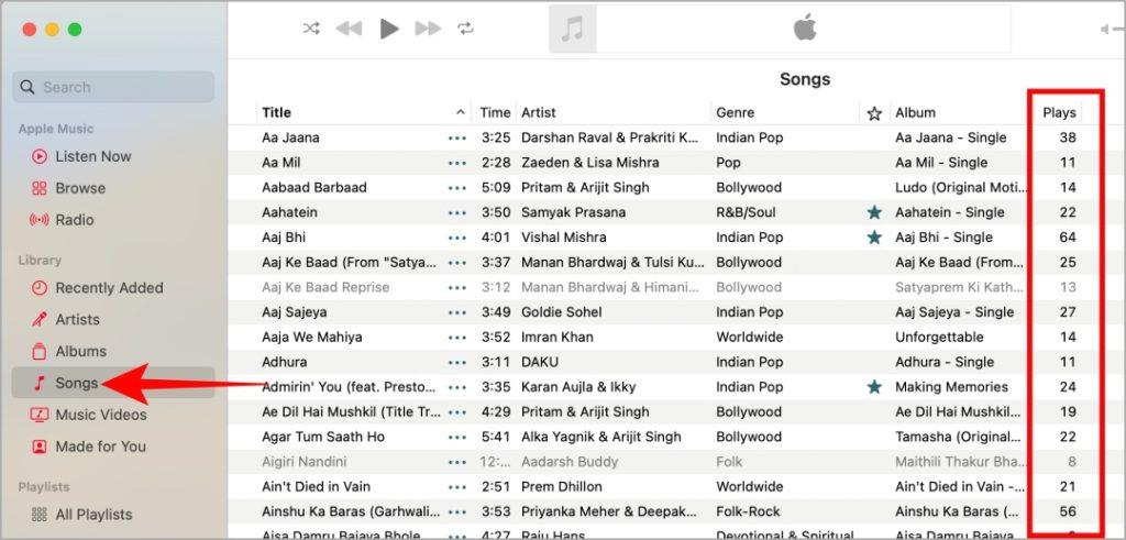 我在 Apple Music 上聽了一首歌多少次