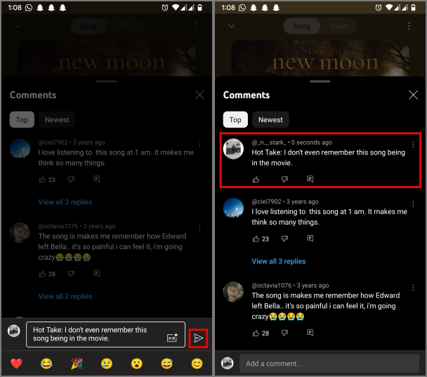 如何評論行動裝置上 YouTube Music 中的歌曲和視頻