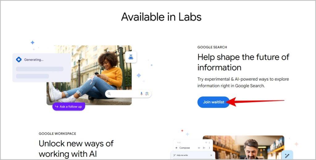 如何加入候補名單並在 Google 搜尋 (SGE) 上使用生成式 AI