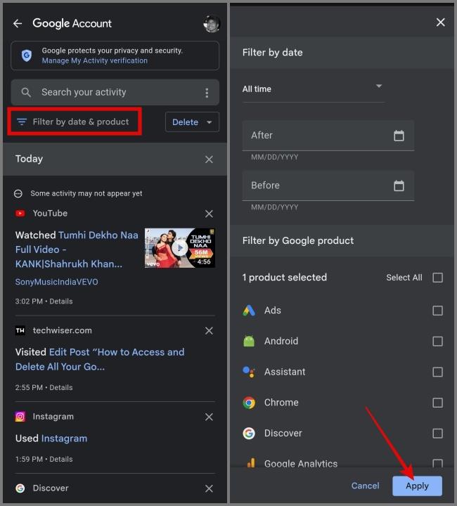 如何存取和刪除您的所有 Google 活動