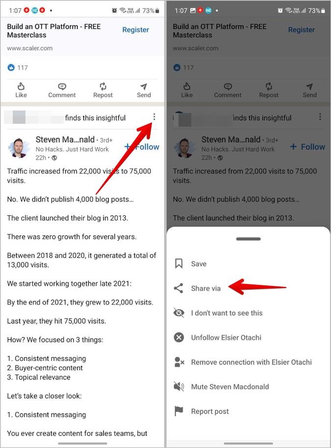 如何從 LinkedIn 貼文複製文字或 URL