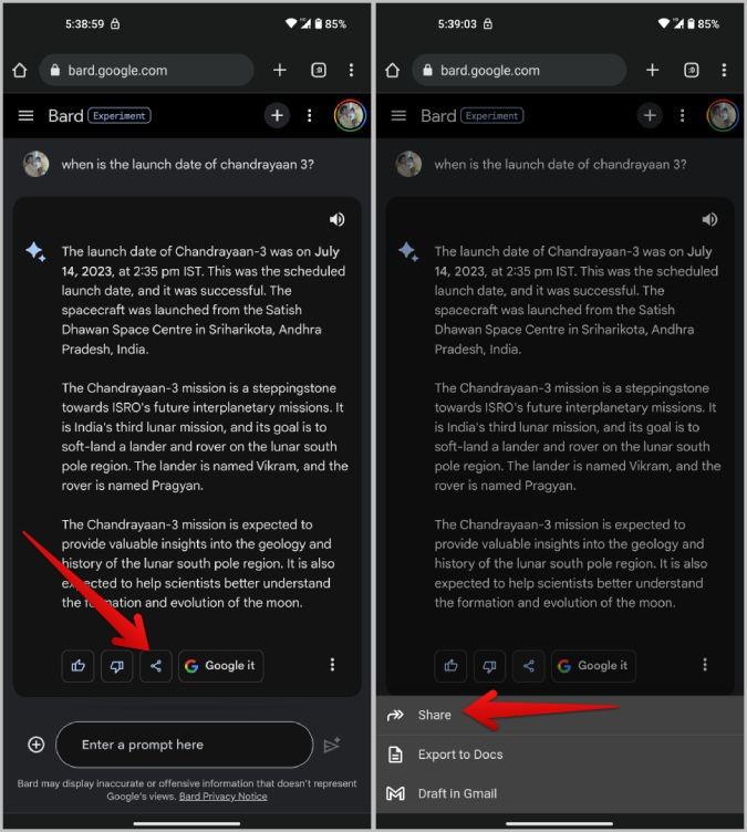 如何分享 Google Bard 對話