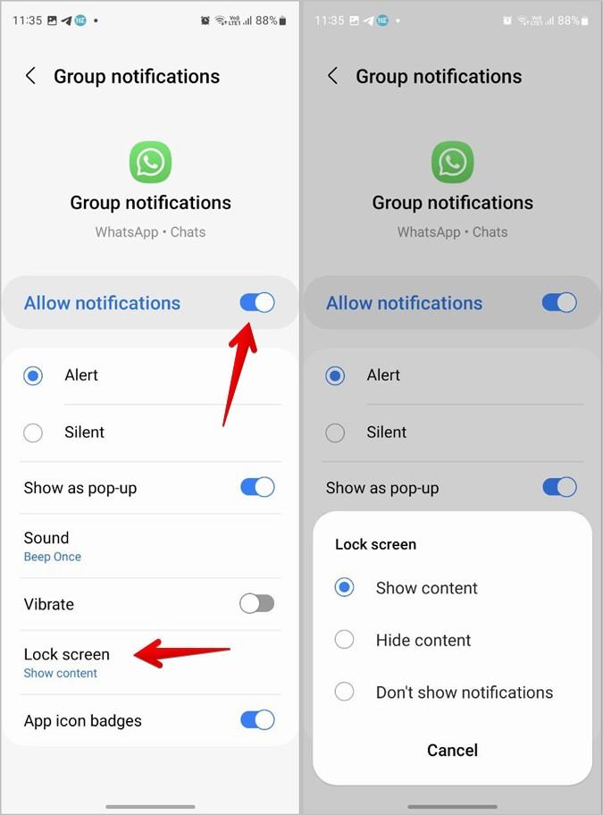 如何在鎖定畫面和主畫面上取得 WhatsApp 通知