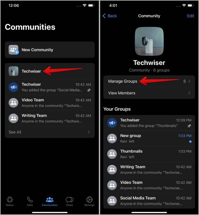 如何在 WhatsApp 社群中新增或刪除群組