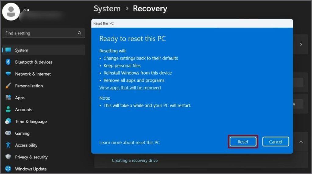重設 Windows 11 電腦時會發生什麼