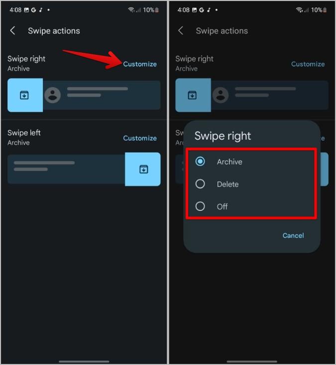 如何在 Google Messages 上設定滑動手勢