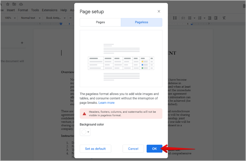 如何在桌面和行動裝置上的 Google 文件上製作無頁文檔