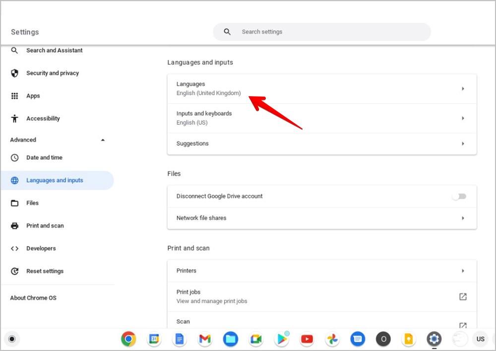 如何更改 Chromebook 系統和鍵盤語言
