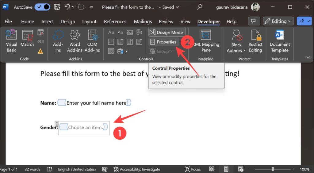 如何在 Microsoft Word 中建立可填寫的表單