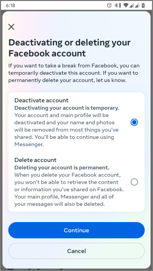 Facebook 登出、停用、刪除：何時使用