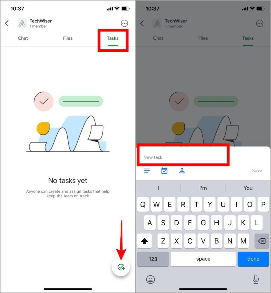 如何在行動裝置上的 Google Chat 中建立空間