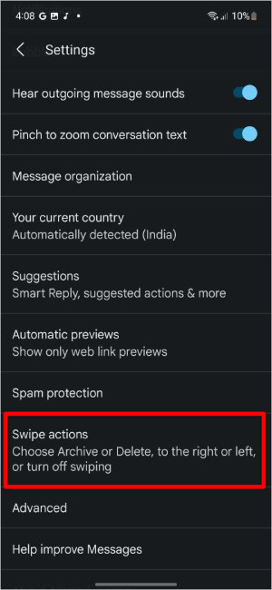 如何在 Google Messages 上設定滑動手勢