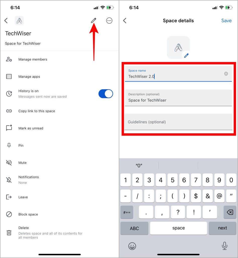 如何在行動裝置上的 Google Chat 中建立空間