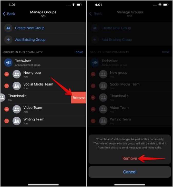 如何在 WhatsApp 社群中新增或刪除群組