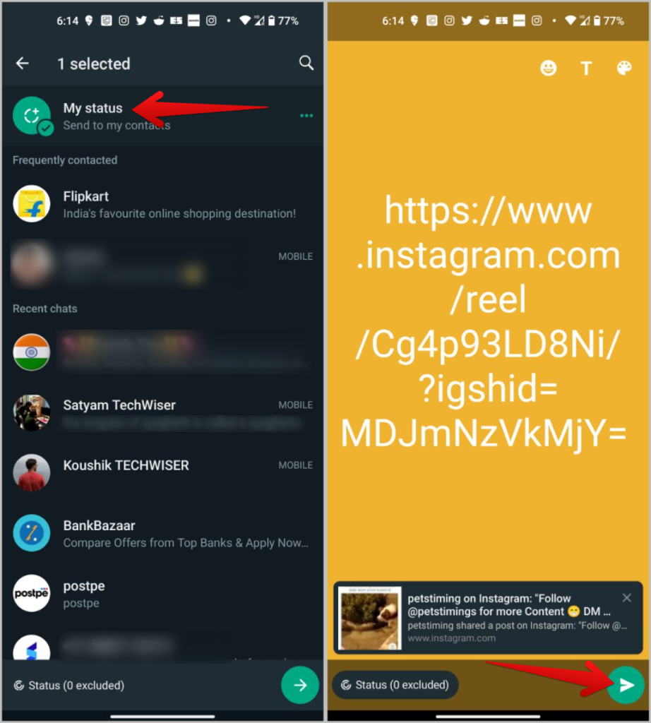 如何在 WhatsApp 聊天、群組和狀態上分享 Instagram Reels
