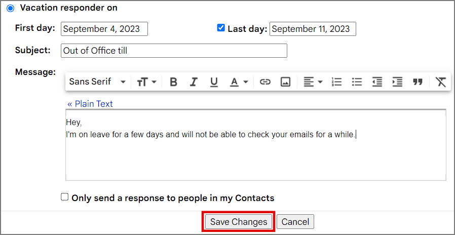 如何在 Gmail 中使用假期回覆器