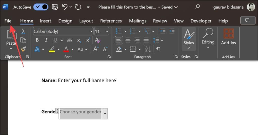 如何在 Microsoft Word 中建立可填寫的表單